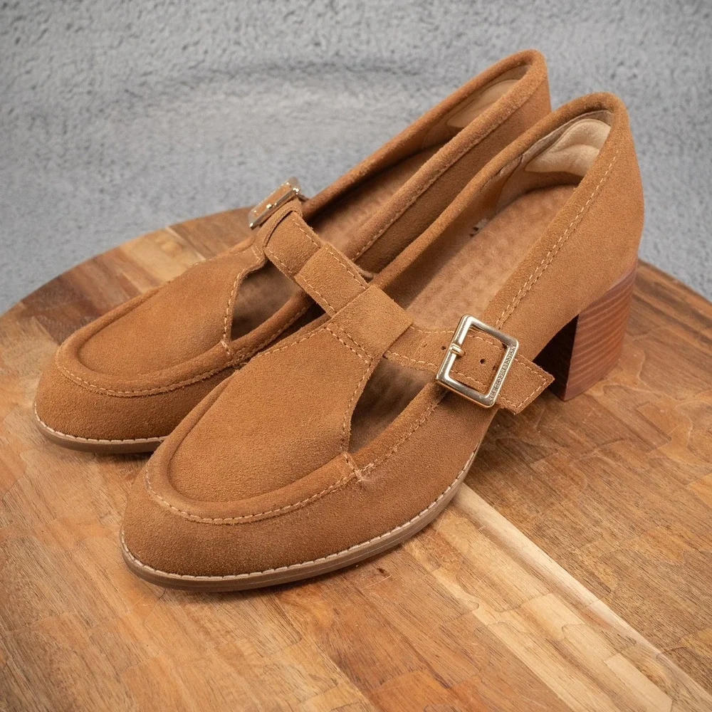 Kelsi Dagger Brooklyn Women Mary Jane Heels US 8.5 Brown Suede T-Strap - Picture 3 of 7